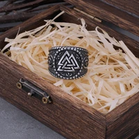 nordic viking norse runes and celtic knot ring ring mens odin valknut amulet biker vintage ring stainless steel jewelry gift