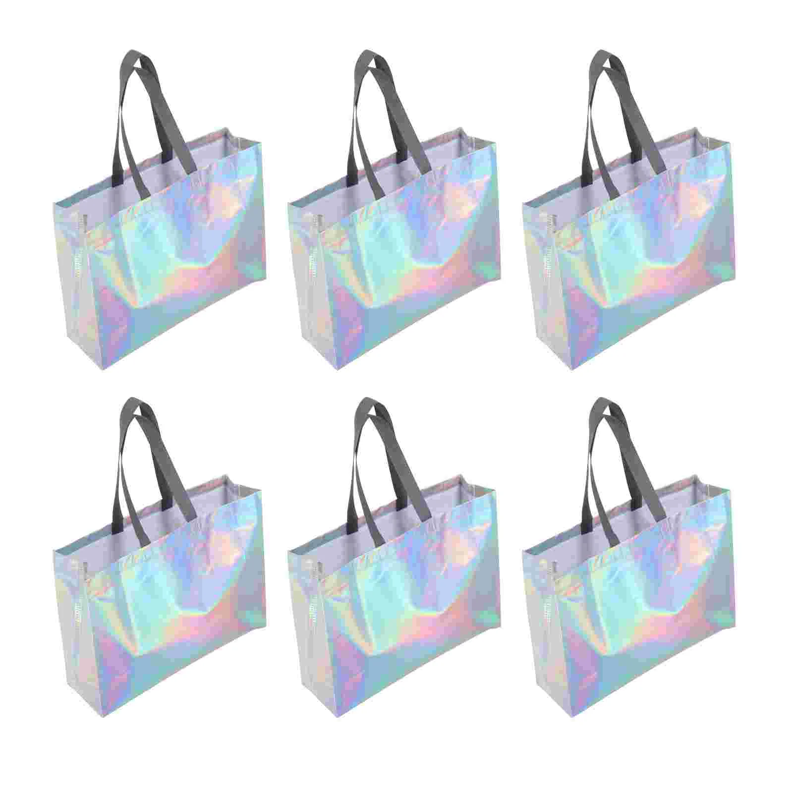 

6 Pcs Bridesmaid Gift Bags Packing Holders Wrapping Handheld Shopping Grocery Non-woven Fabric Decorative Tote Holographic