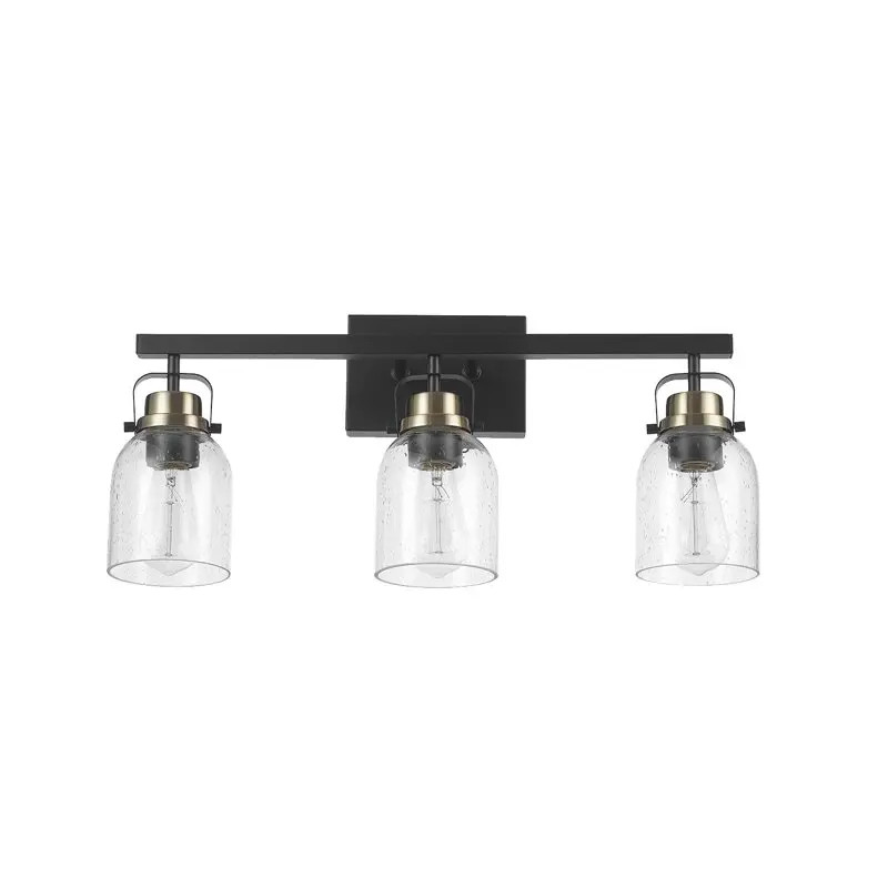 

Matte Black Vanity Light, Brass , Seeded Glass Shades, 91002148