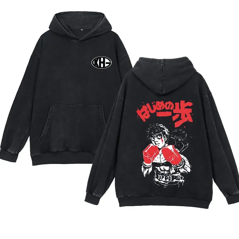 

Толстовки с капюшоном в стиле аниме IPPO для мужчин, свитшоты с принтом в спортивном зале для бокса, уличная одежда Y2k, пуловер оверсайз в стиле Харадзюку