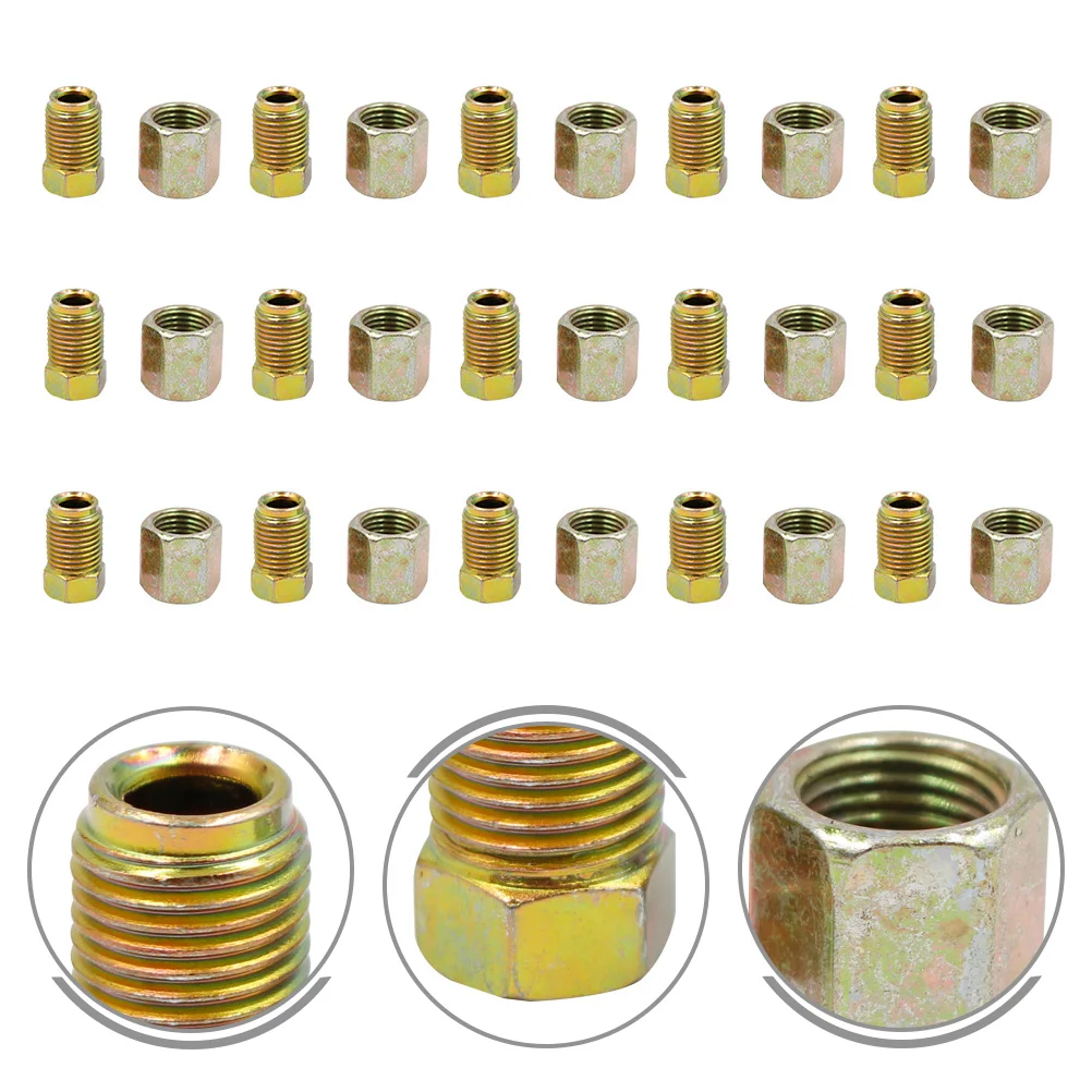 

25 Sets Short Brake Pipe Nuts Brake Line Connector for 3/16 Inch Brake Tubes