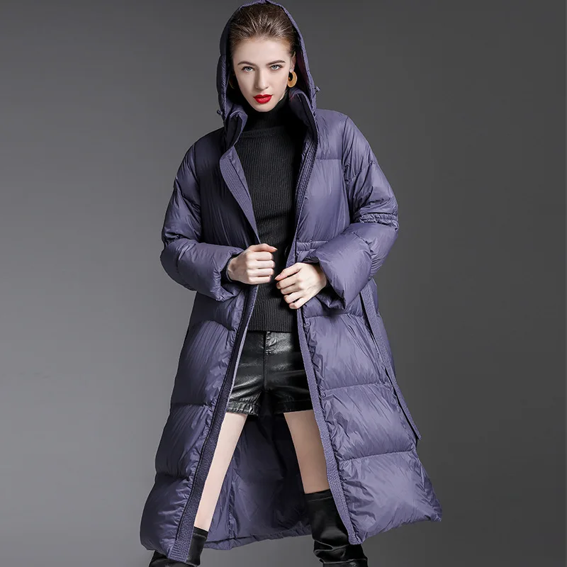 Hooded 90 White Duck Down Long Coats Women's 2022 Winter Fashion High-End Atmosphere Loose Thickened Lace Up Warmer Bread Jacket