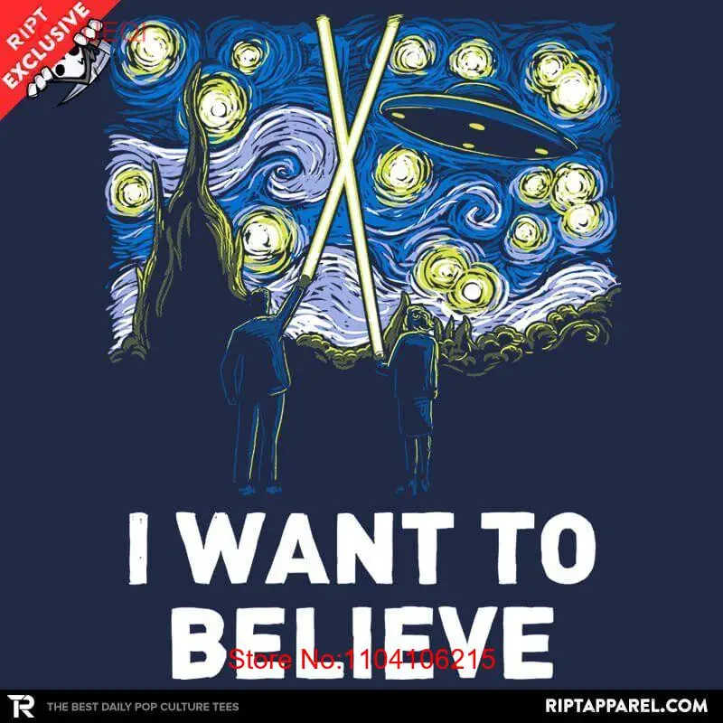 X-FILES FBI Agents Fox Mulder Dana Scully Aliens Van Gogh Женская футболка JRS M-L