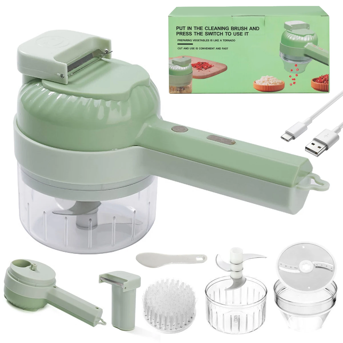 

Electric Food Chopper Set Handheld Wireless Vegetable Cutter Mini Garlic Slicer Onion Masher Portable USB Rechargeable Cordless