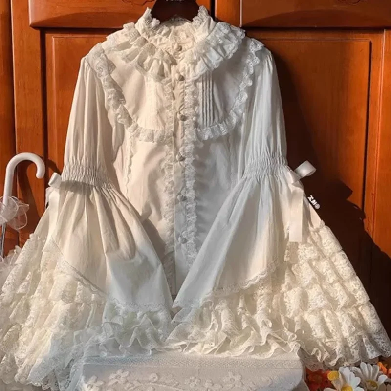 Женская винтажная рубашка с кружевным рукавом и расклешенным