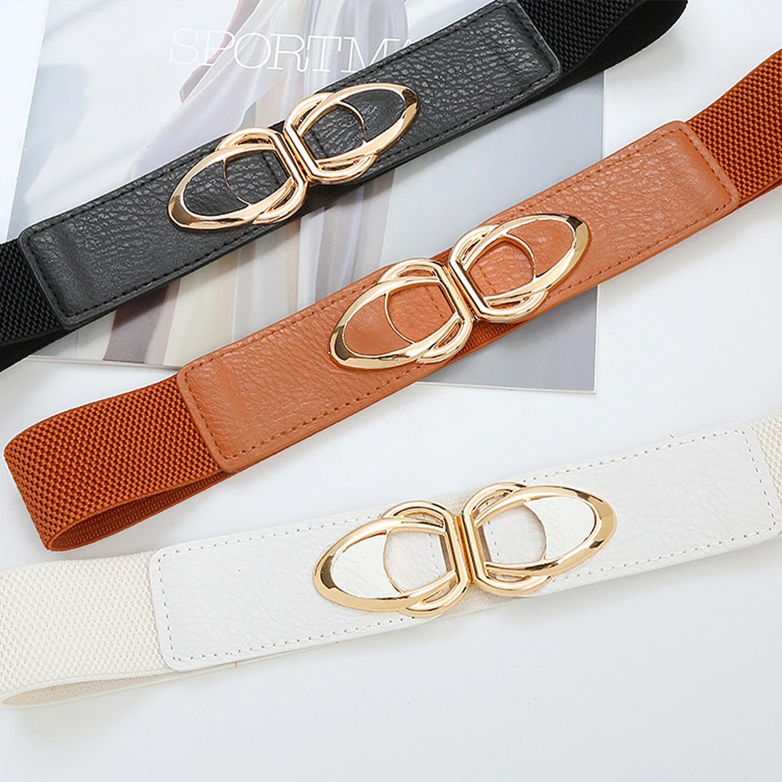 2023 High Quality Fashion All-Match PU Leather Elastic Wide Belts For Elegant Women Stretch Thick Waist Dress Plus Size