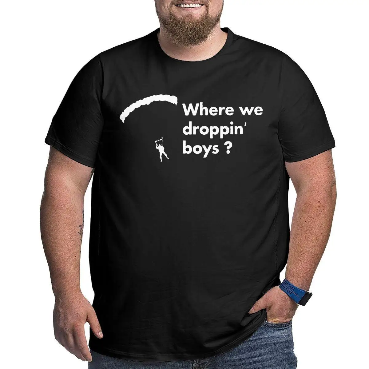 Where We Dropping Boys Warzone T Shirt Men 100% Cotton Funny T-Shirt Crewneck Game Big Tall Tees Short Sleeve Clothes Plus Size