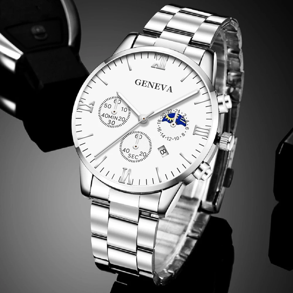 

Fashion Sports Mens Stainless Steel Watches Luxury Calendar Clock Quartz Wrist Watch Men Business Casual Watch relogio masculino