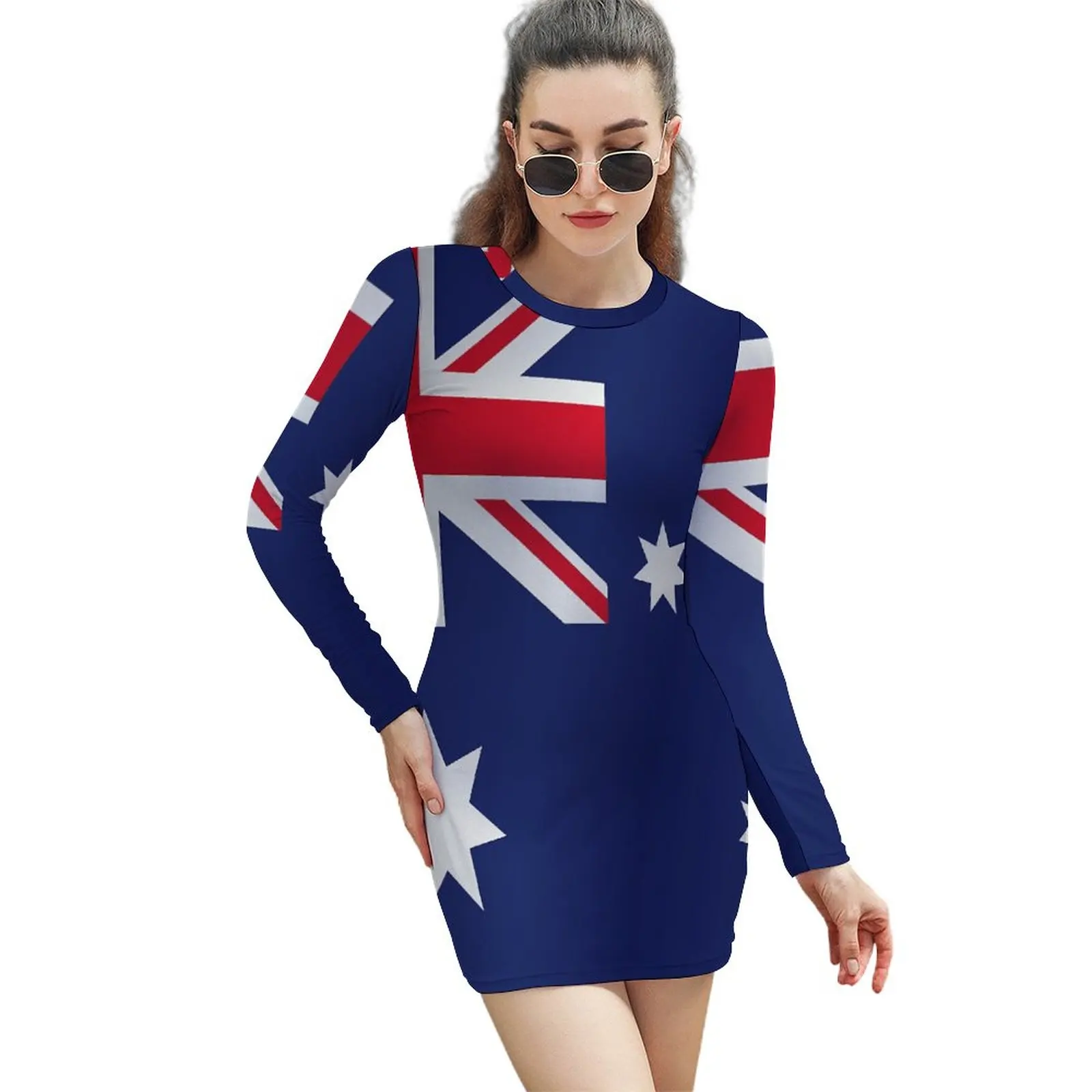 

Sexy Woman's Gown Long Sleeve Dress Australia Flag Long-sleeved Sheath Dress Creative Parties Humor Graphic