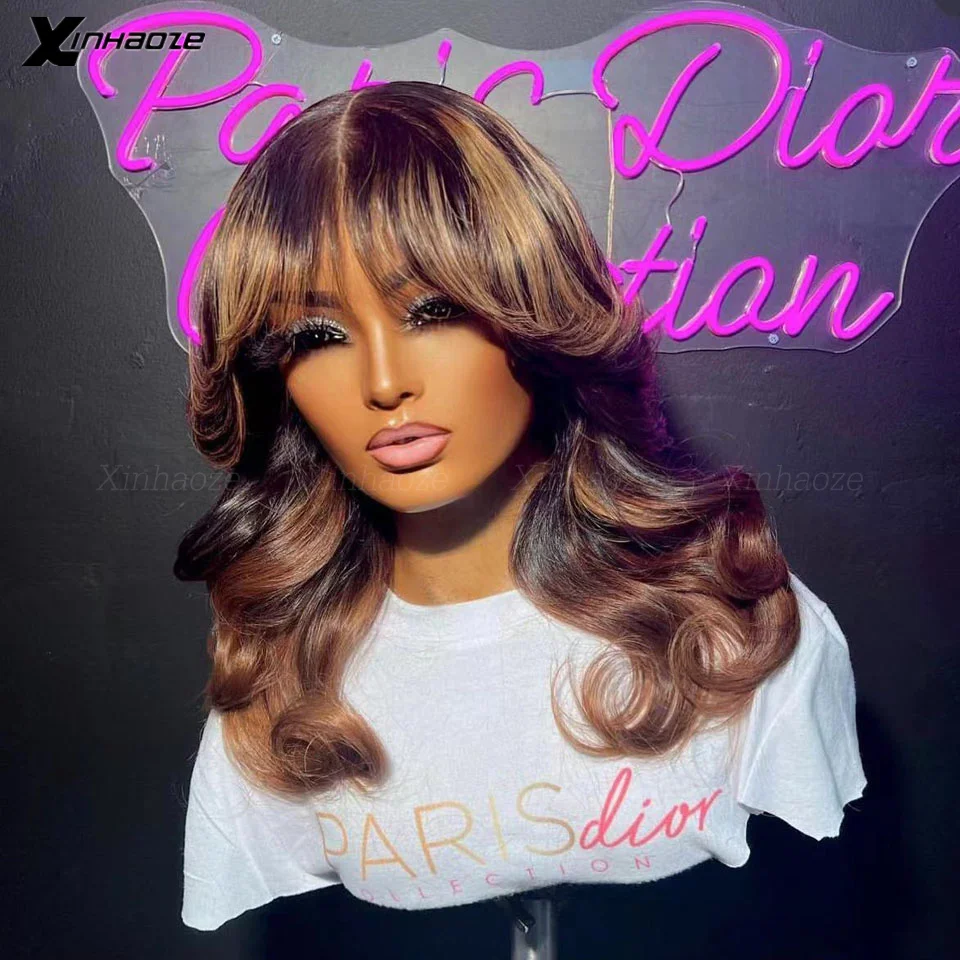 Парик из человеческих волос с шелковым верхом и челкой, бразильский, с волнистыми, светлыми натуральными волосами, с блестящим кружевом спереди, с блестками