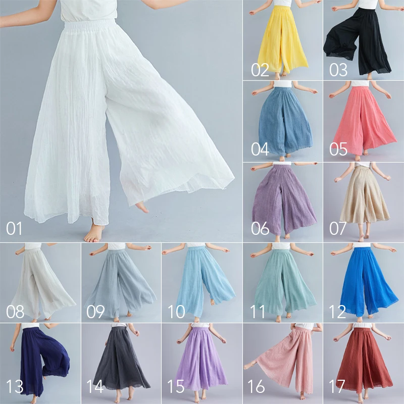 Женские летние хлопковые и льняные широкие брюки