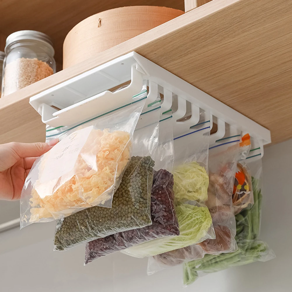 

Refrigerator Track Storage Rack Kitchen Fresh-keeping Bag Sealing Clip Organizer Cabinet Hanging Storage Rack Sliding Rail Tray