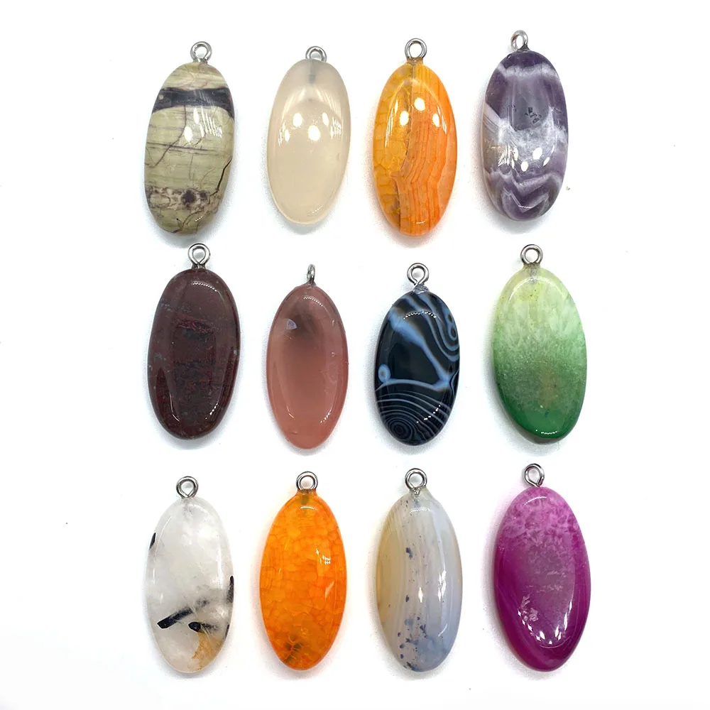 

5pcs/pack Fashion Oval Shaped Natural Semi-precious Stone Pendants DIY for Making Necklace Earrings 15x33 Mm Size 10 Colors