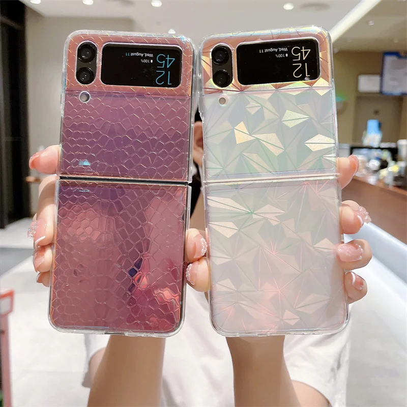 

Luxury Bling Glitter Diamond Laser Phone Cases For Samsung Galaxy Z Fold Flip 3 4 Case Hard PC Back Cover