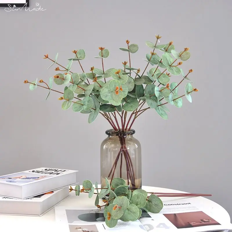 

SunMade Ins High Quality Eucalyptus Branch Silk Artificial Flowers Room Decor Fake Plants Leaves Decoration Plantas Artificales