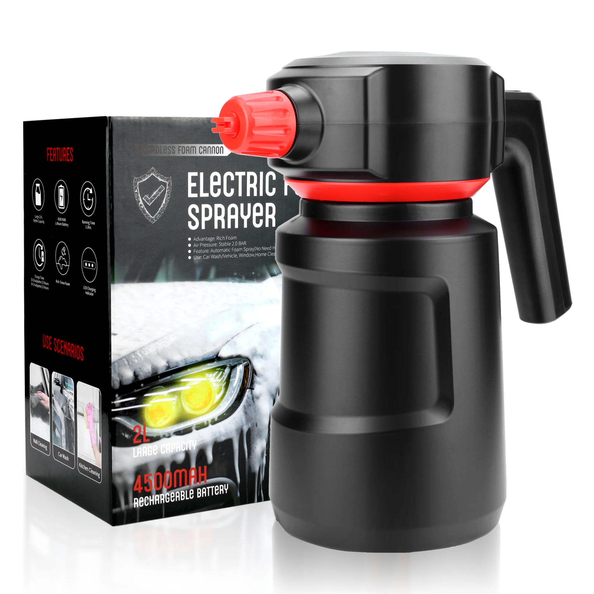 Беспроводной распылитель пены для автомойки Электрический Мощный 4500 мАч 2 л