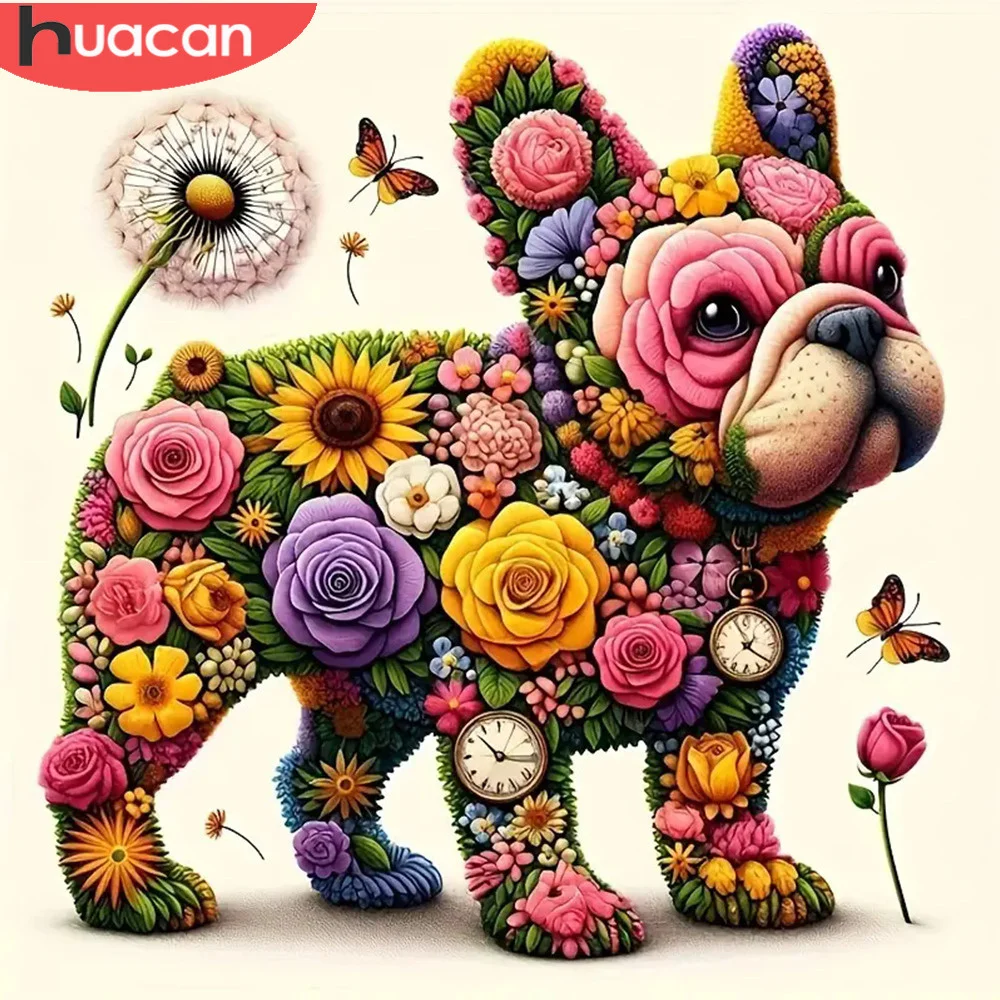 HUACAN Набор Алмазной Живописи Полный Круглый Сверл Животное Собака Мозаика