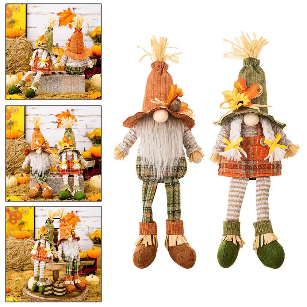 

Thanksgiving Decorations Harvest Season Maple Leaf Hat Gnome Doll Magic Legs Straw Dwarf Rudolph Hanging Doll U3T1