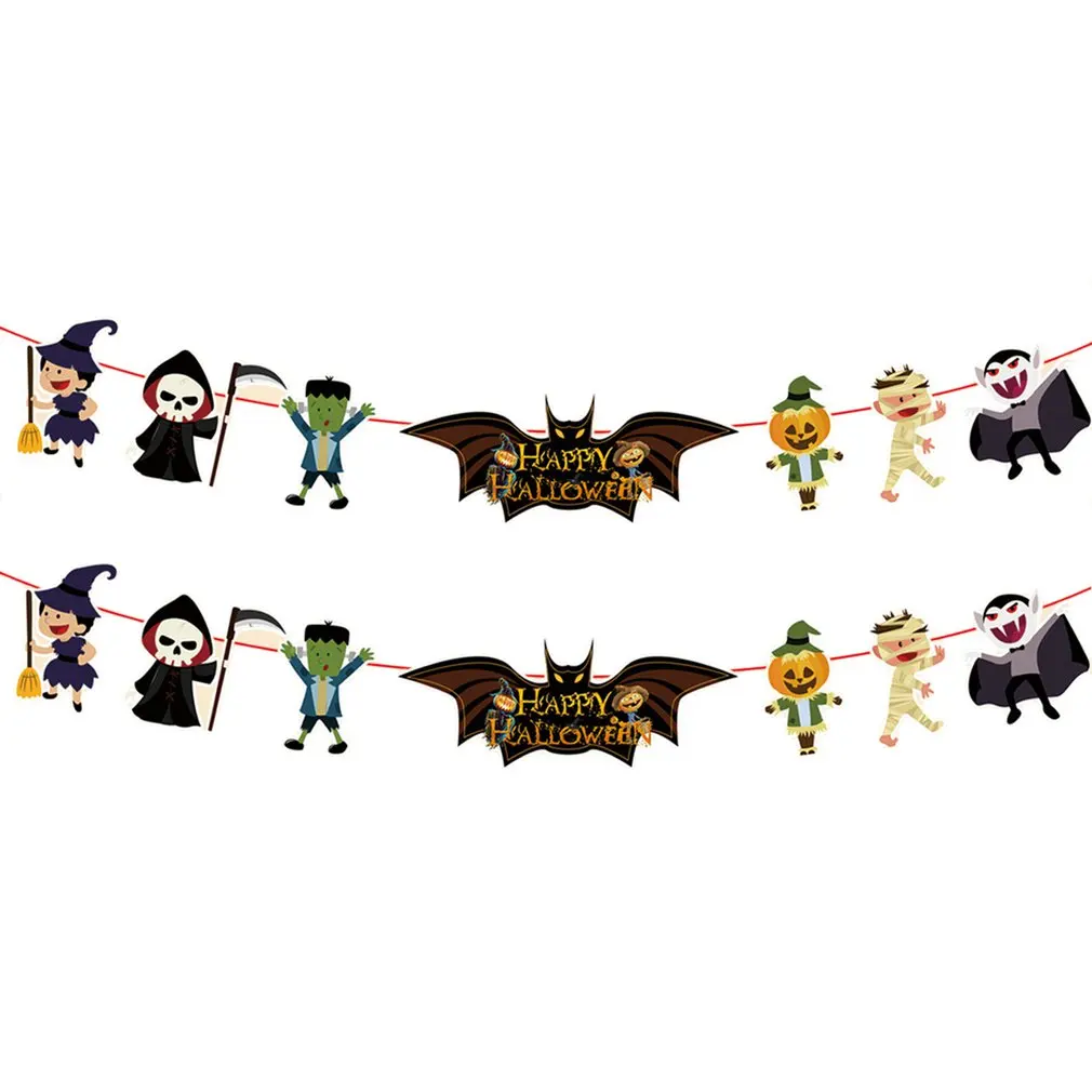 

Halloween Party Decoration Banner Atmosphere Decoration Arrangement Hanging Flag Skeleton Pumpkin Pattern Flag