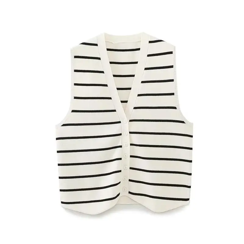 

T-shirt Women's Summer Vest 2023 New Cotton Striped V-neck Cardigan Joker Elegant Knit Women's Tops Chic Leisure Youth Vest