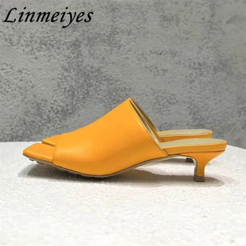 

Summer Low Heels Slippers Women Fashion Square Peep Toe Mules Shoes Lady Sexy Kitten Heels Slippers Woman Zapatillas Mujer