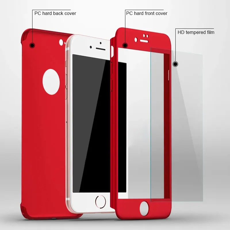 360 Full Cover Phone Case For iPhone 7 8 Plus Protective Cover For iPhone 6 6s 12 11 Pro Max XS MAX XR 5 5s SE Case With Glass