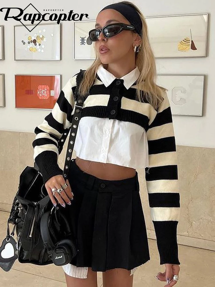 

Укороченный трикотажный топ в полоску Rapcopter, дышащая футболка на пуговицах с защитой от солнца, суперкороткие кардиганы с длинным рукавом в ...