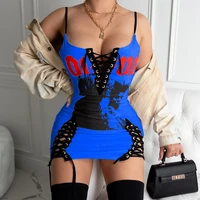 2022 spring and summer new womens sexy printed short skirt strap tight dress