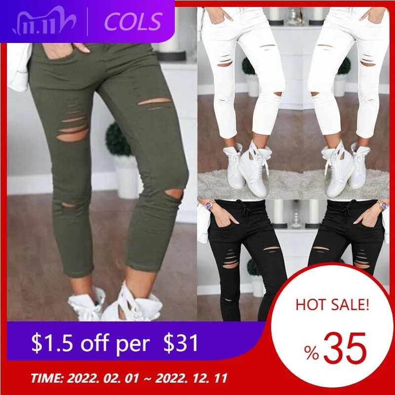 New Ripped Jeans for Women Women Big Size Ripped Trousers Stretch Pencil Pants Leggings Women Jeans