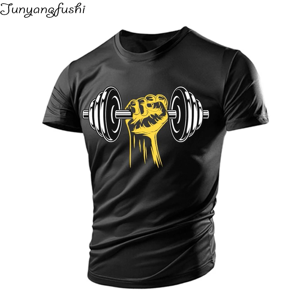 

New Hot Spot Casual Men's Dumbbell 3D Printed T-shirt Breathable Lightweight Fast drying Gym Men's Shirt Round Neck Short Sleeve