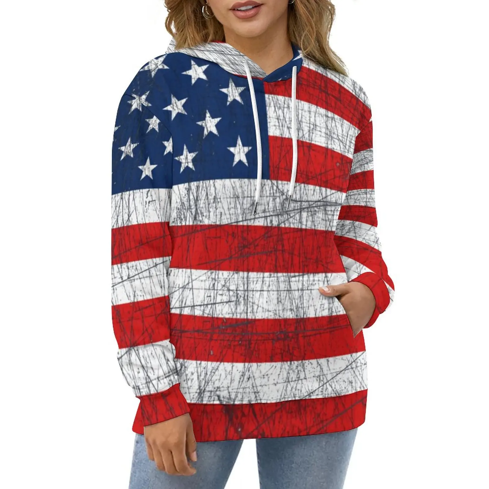 

Повседневные толстовки с американским флагом 4 июля, модная свободная толстовка с винтажным принтом флагов, зимняя уличная одежда, толстовк...