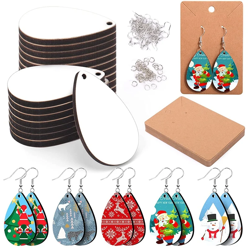 

50 Pieces of Sublimation Blank Products- Blank with Earring Hook and Jump Ring Suitable for Halloween Christmas DIY