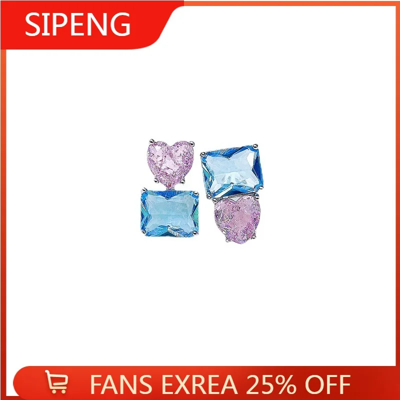 

Серьги-гвоздики с кристаллами женские, роскошные ювелирные украшения с искусственными драгоценными камнями в форме сердца, квадрата, геоме...