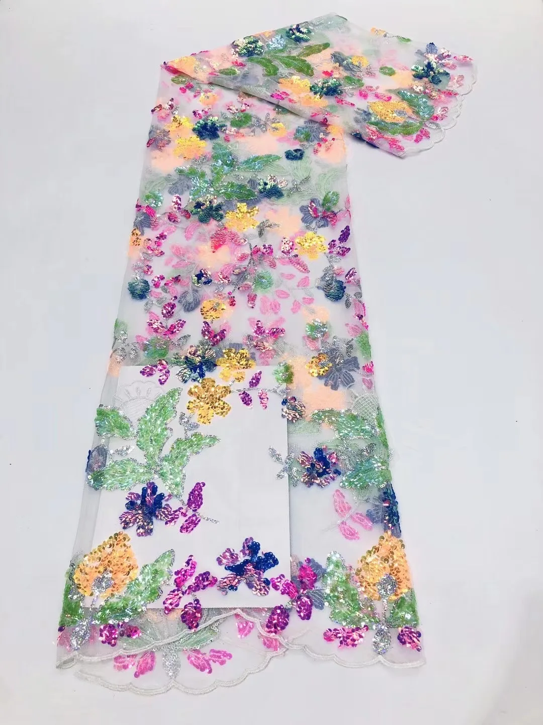 Новая красивая 3D блестящая Цветочная вышитая кружевная ткань белая или черная