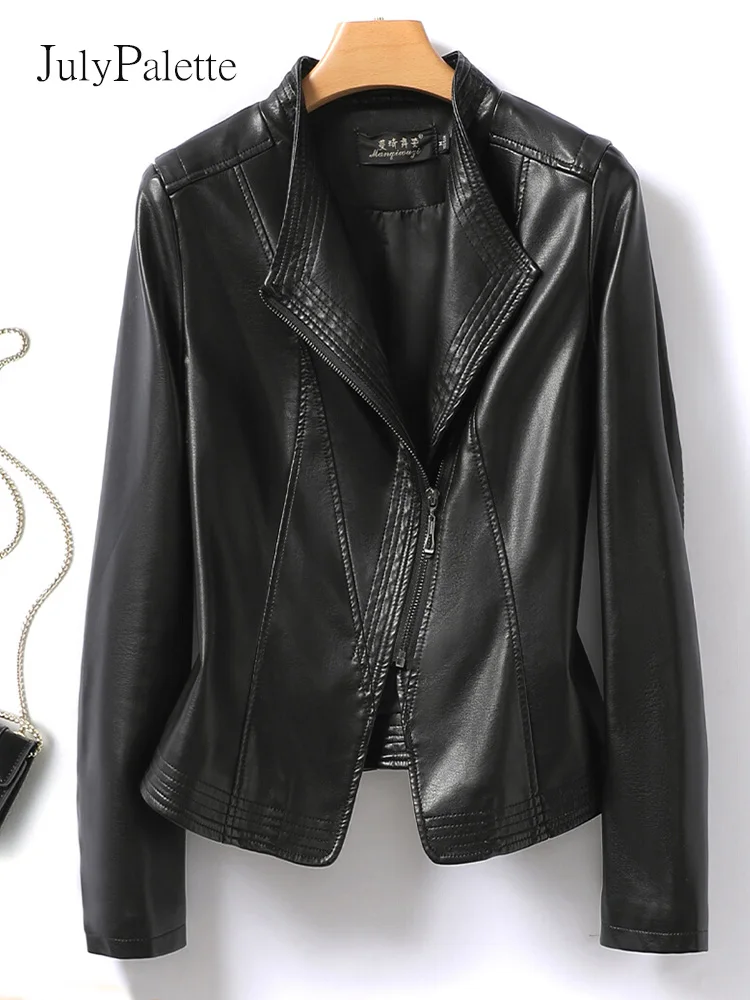 Julypalette Leather Jacket Women Short Slim Genuine Leather Jacket Coats 2022 New Black Ladies Sheepskin Zipper Jackets M-5XL