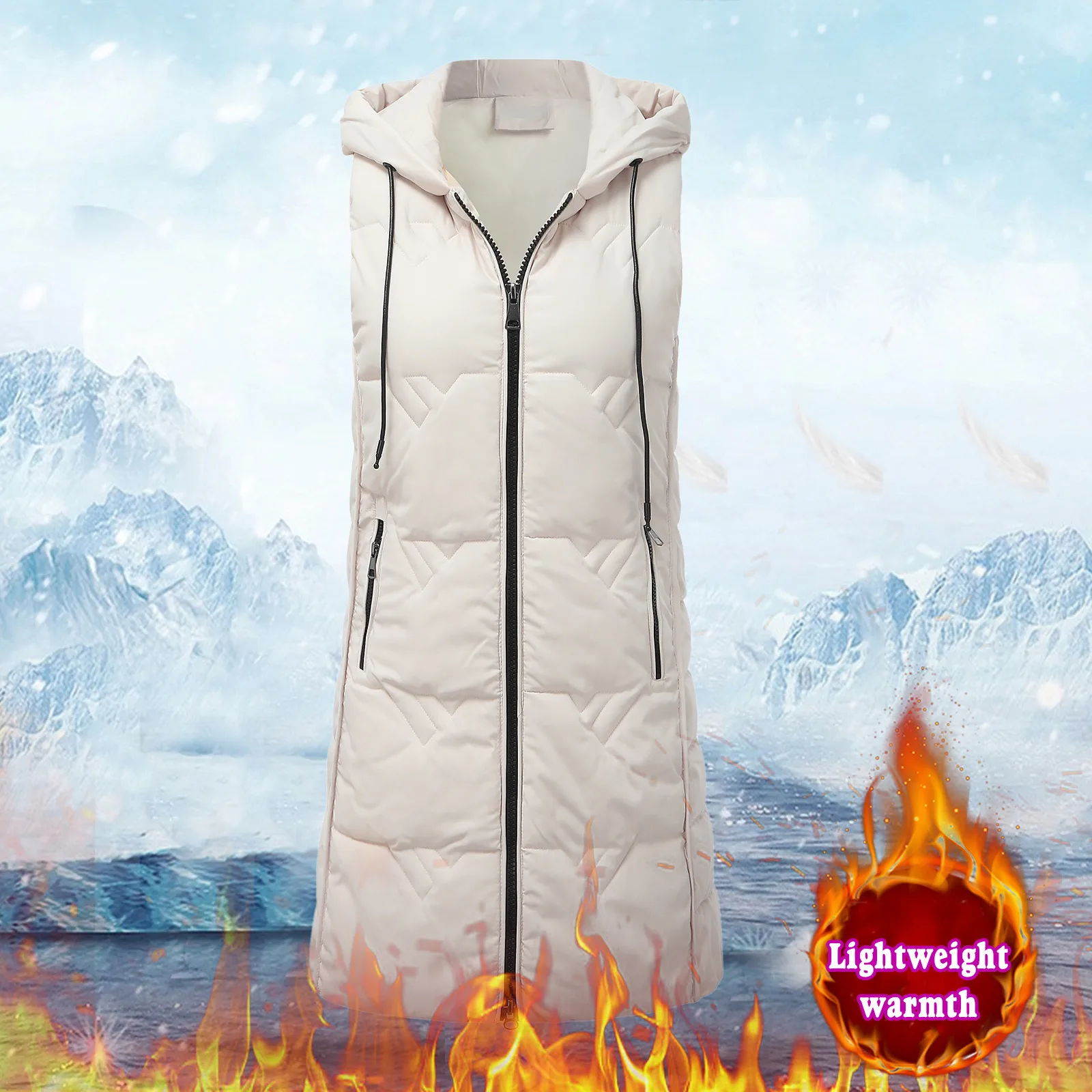 Womens Sleeveless Down Vest Coat Long Quilted Vest Hooded Button Down Puff Vest Cotton Padded Jacket Winter warm Outerwear