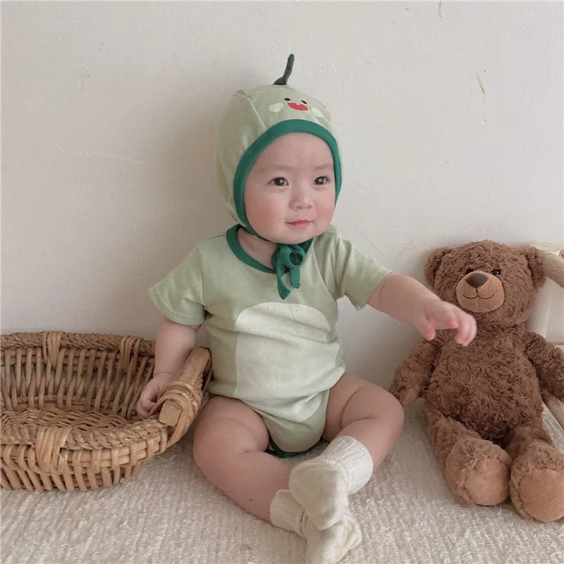 

2022 Summer Baby Boy Girls Bodysuit Cartoon Dinosaur Baby Jumpsuit Cute Korean Infant Baby Rompers Cotton With Hat