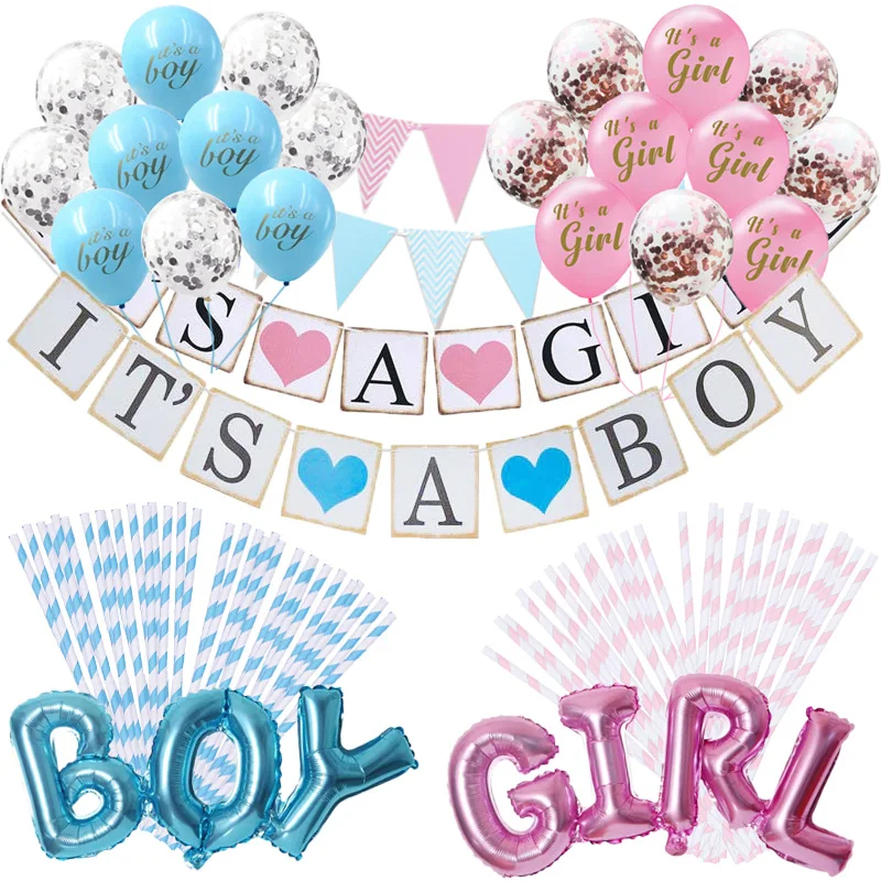 

It's A Boy It's A Girl Banner Balloon Baby Shower Girl Boy Confetti Balloons Decor Birthday Party Decorations Kids Gift Supplies