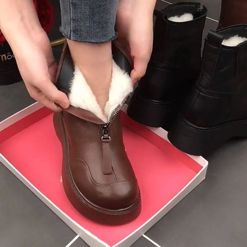 

2022 Women High quality leather Fashion Women Non-slip wear-resistant Lace up side zipper Boots Autumn Winter Women Ankle boots