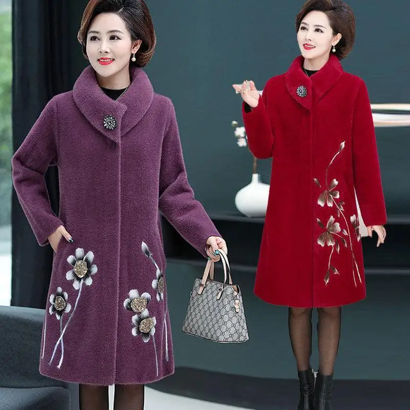 

2023 New Middle-aged and Elderly Women's Sweaters Knit Cardigan Winter Autumn Single-Breasted Casual Jacket Female Tops T107