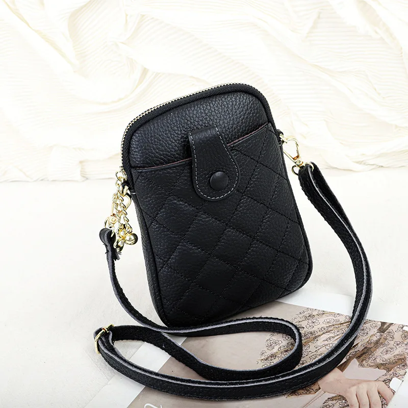 X9918 New Vertical Practical Diamond Pattern Top Layer Cow Leather Versatile Lady Single Shoulder Mobile Phone Crossbody Bags