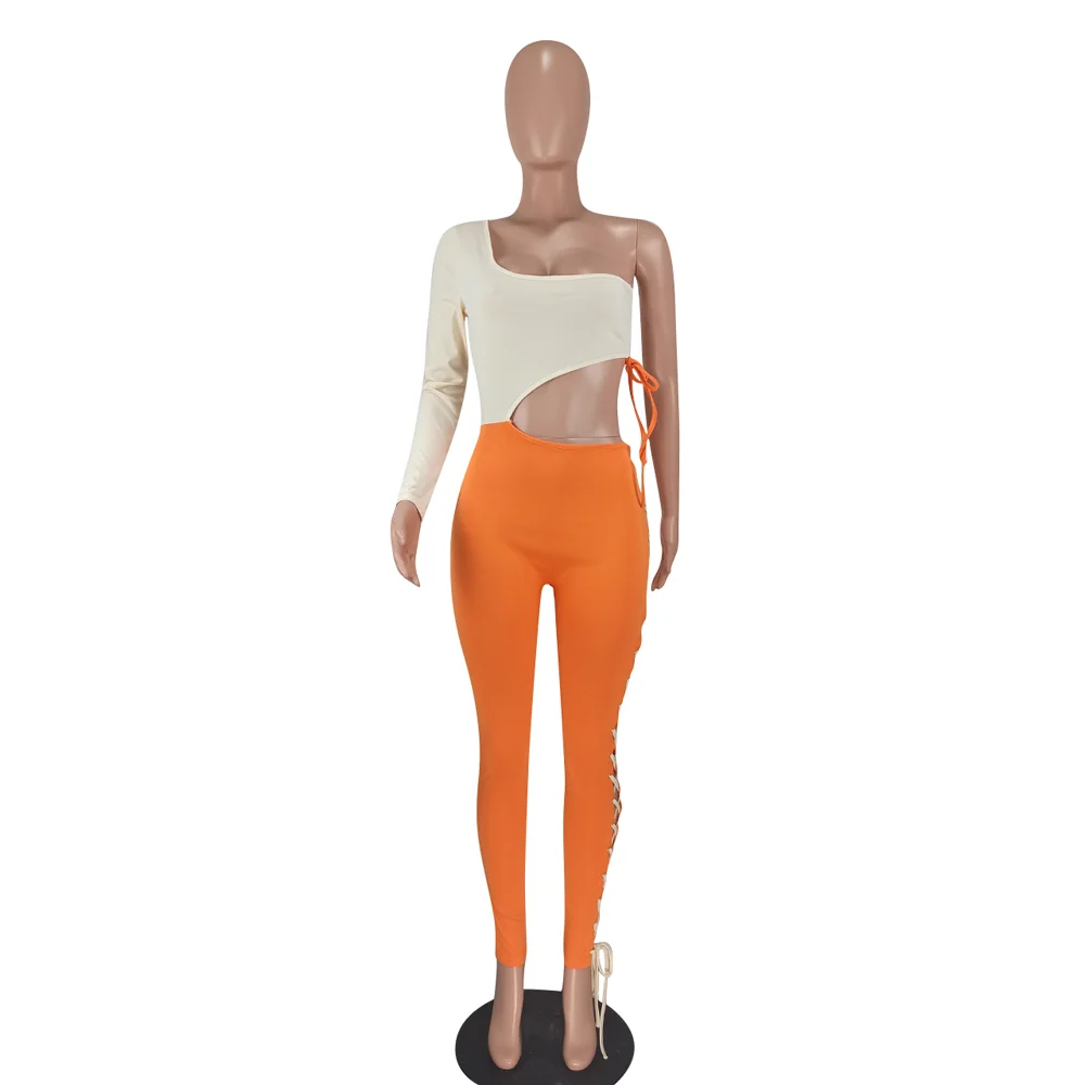 New Sexy Solid Tight Hallow Out Jumpsuit 2022 Summer Women Outdoor Club Outfits