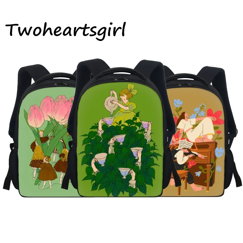 

Детские рюкзаки twoheart с цветочным принтом для девочек, миниатюрные школьные ранцы для детского сада, на молнии