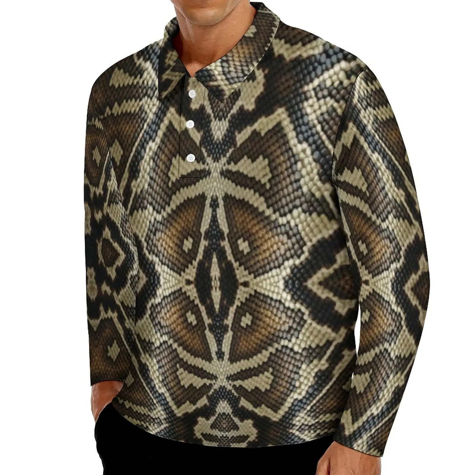 

Рубашка-поло мужская с принтом змеиной кожи, повседневная сорочка серого и коричневого цвета, Винтажная Футболка оверсайз с отложным ворот...