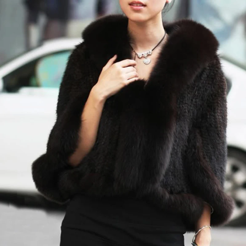 Новая натуральная Вязаная Шаль из меха норки накидка с воротником лисьего