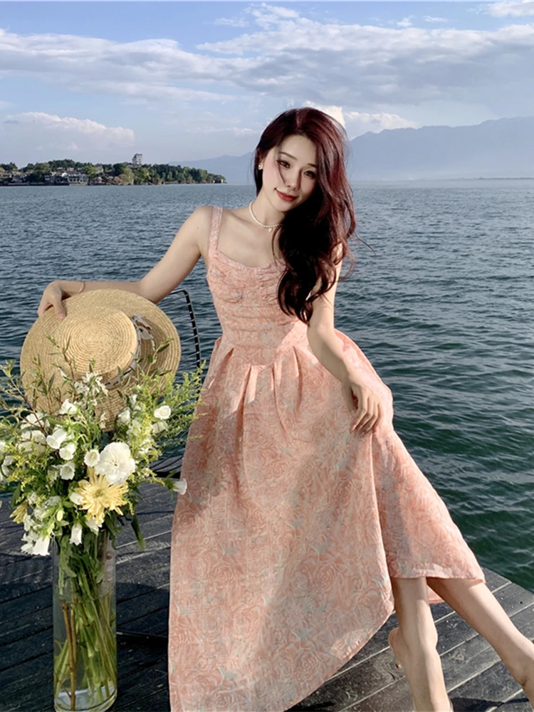

Summer Women Fashion Spaghetti Strap Prom Dress Elegant Sleeveless A Line Vestdios Female Bodycon Evening Party Clothes