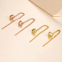genuine 18k gold heart earrings line for women fine jewelry 100 au750 yellow gold rose gold drop earrings birthday gift