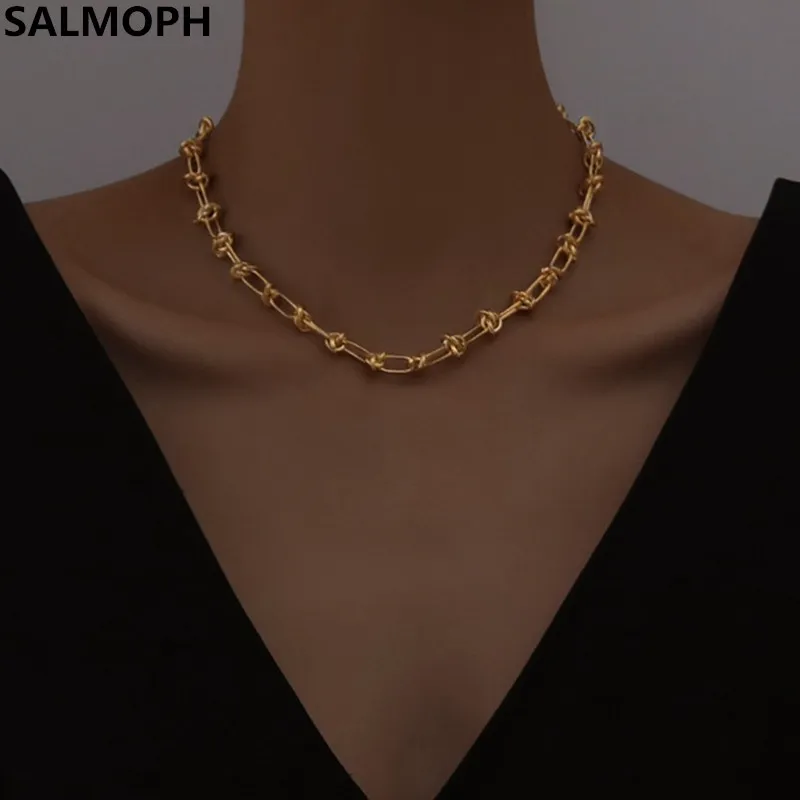 

South Korea Personality Hip Hop Geometric Tie A Knot Collarbone Chain Women Temperament Restoring Ancient Ways Necklace Jewelry