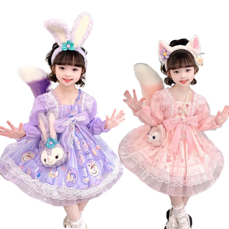 

Disney LinaBell Stella Lou Children's Dress Anime Cute Cartoon Party Dress Summer New Lolita Send Headgear Bag Breathable Fabric