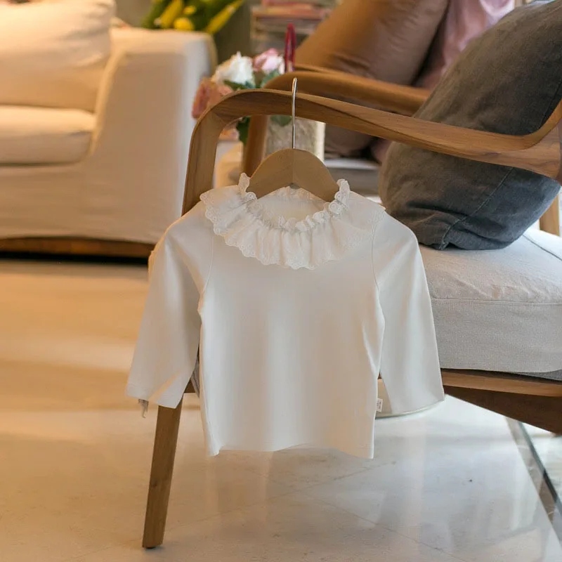 

MILANCEL 2023 Autumn Long Sleeve Clothes For Baby Girls Lace Collar Solid Kids Girls Bottoming Shirt